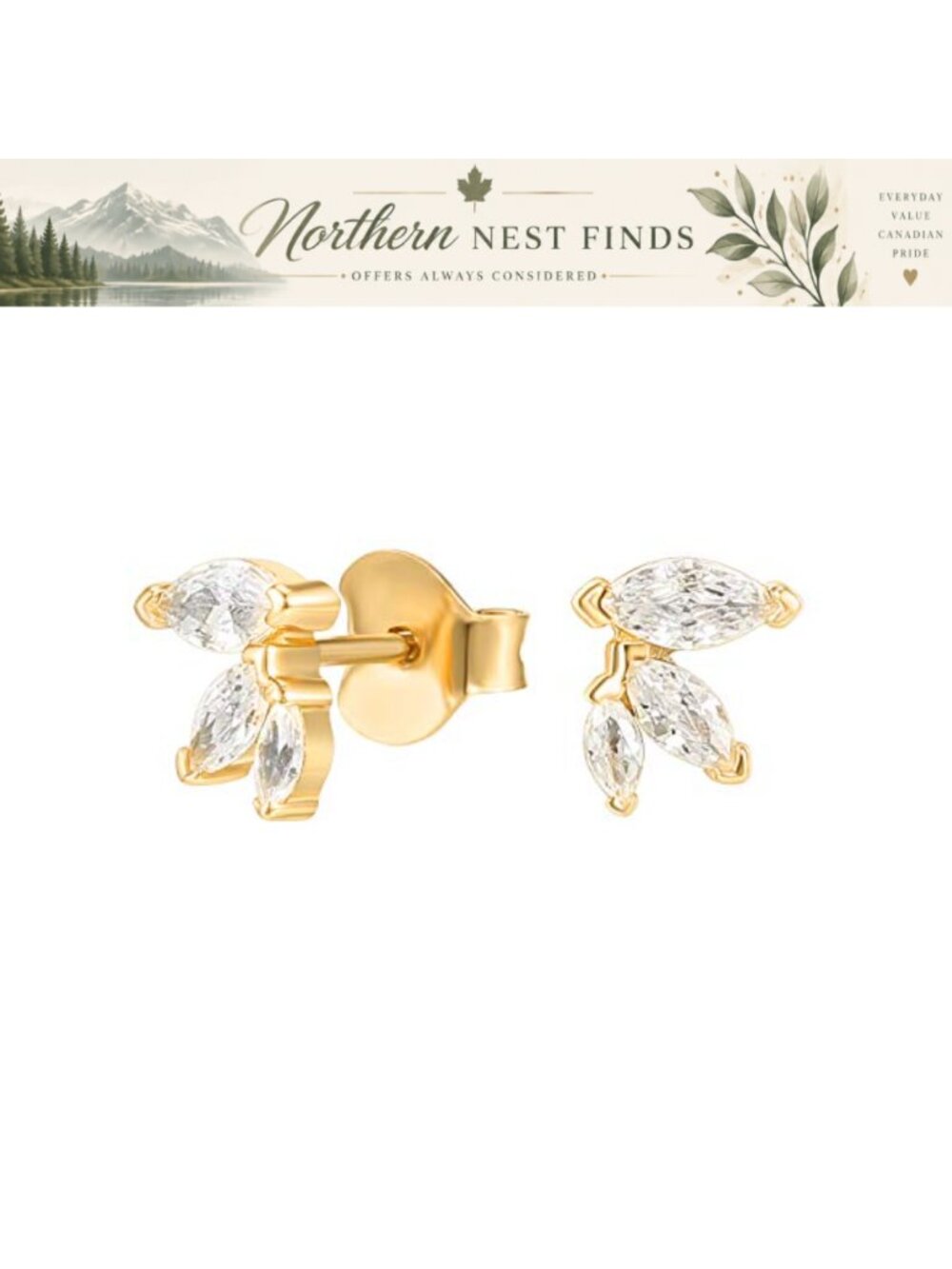 14K Gold Plated Sterling Silver 3 Stone Ear Climber Earrings